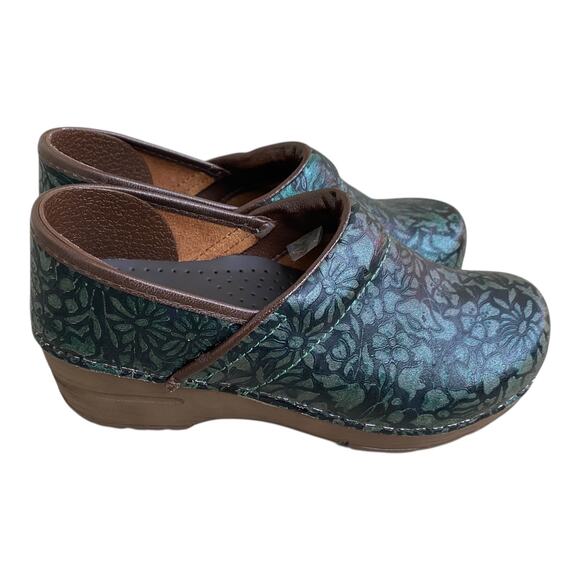 Sanita Green Floral Leather Professional Nursing Work Clogs Women's EU 35 US 4 - Picture 8 of 15